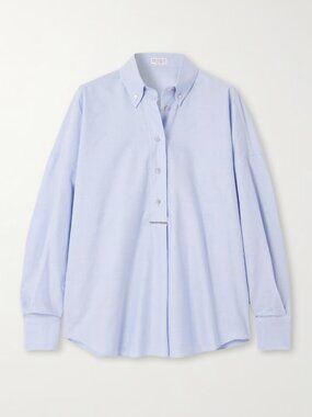 Brunello Cucinelli Monili Shirt Blue Cotton Oxford Oversize Tunic Size Small